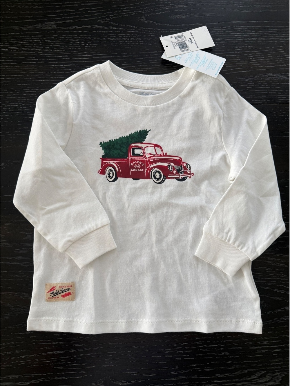 Polo Ralph Lauren "Ralph's Garage" White Long Sleeve Truck Graphic Shirt 24M